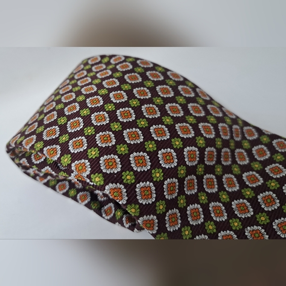 Brooks Brothers Makers Neck Tie Brown Green Orange Ancient Madder Seta Silk USA - Picture 3 of 12